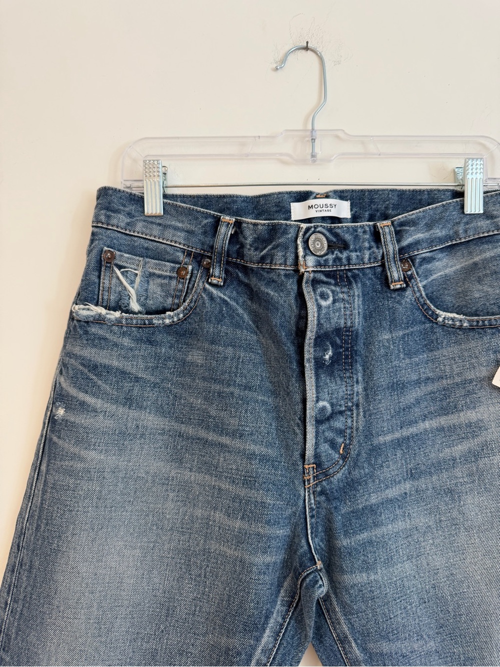 Moussy Japan  Blue Vintage Wash Button-Fly tapered Jeans size 29 - Picture 2 of 5